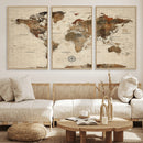 Vintage World Map Wall Art Canvas Print for Living Room,