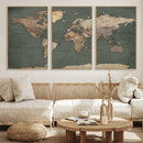 Rustic Black and Wood World Map Canvas Wall Art – Framed