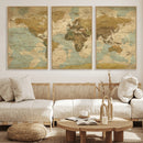 Vintage World Map Wall Art Canvas Print, Detailed World Map