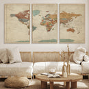 Vintage World Map Canvas Wall Art Print – Framed Modern