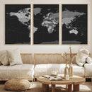 Black World Map Wall Art Canvas Print – Detailed Map of the