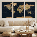 Vintage World Map Canvas on the Dark Background Wall Art