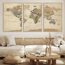 Vintage World Map Canvas Wall Art - Rustic Grunge Texture