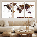 Rustic World Map Wall Art Canvas Print | Large World Map on