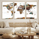 Watercolor World Map Canvas Print – Detailed Map of the