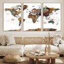 Watercolor World Map Canvas Print – Detailed Map of the