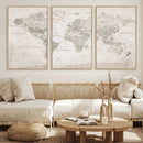 Antique Style World Map Canvas Print - Vintage Detailed