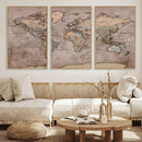 Grunge World Map Canvas Wall Art - Vintage Aged World Map