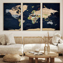 Minimalist World Map Canvas Wall Art - Watercolor Blue and