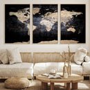 Grunge World Map Wall Art | 3-Panel Large Beige and Brown by MyGreatCanvas | Canvas Wall Art Prints | Photo Prints & Wall Decor