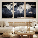 Vintage World Map Canvas Wall Art – Antique Triptych Map
