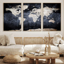 Vintage World Map Canvas Wall Art – Antique Triptych Map