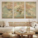 World Map Wall Art Canvas Print, Rustic Map Print, Framed