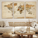 Vintage World Map Canvas Print – Framed Rustic Detailed Map
