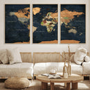 Vintage World Map Canvas Wall Art – Detailed Map with