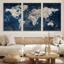 Large Blue World Map Wall Art Canvas Print for Home Office