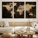 Brown World Map Canvas Print – Modern Travel Map Wall Art,