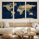 Navy Blue World Map Canvas Print – Detailed Map Minimal Navy