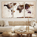 Blue Watercolor World Map Canvas Print – Framed Modern Wall