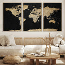 Beige World Map Canvas Wall Art Print, Minimal Black and