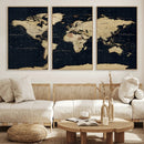 Dark World Map Canvas Wall Art Print, Minimal Black and Gold by MyGreatCanvas | Canvas Wall Art Prints | Photo Prints & Wall Decor