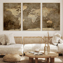 Dark Vintage World Map Canvas Wall Art Print, Antique Map