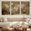 Dark Vintage World Map Canvas Wall Art Print, Antique Map
