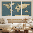 Minimal Vintage World Map Canvas Wall Art Print, Neutral