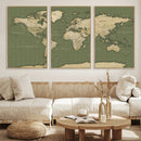 Vintage World Map Canvas Wall Art Print, Classic Global Map