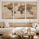 World Map Canvas Wall Art Print, Detailed Global Map Artwork