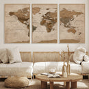 World Map Canvas Wall Art Print, Detailed Global Map Artwork