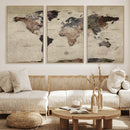Neutral Watercolor World Map Canvas Wall Art – Framed Earth