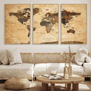 Navy Blue and Gold World Map Canvas Print – Framed Luxury