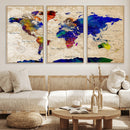 Colorful World Map Canvas Wall Art – Abstract Watercolor Map