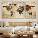 World Map Wall Art – Rustic Earth Tone Canvas Print, Antique