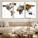 World Map Wall Art Canvas Print, Modern Decorative Framed