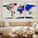 Vintage World Map Canvas Wall Art – Framed Travel Map with