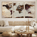 World Map Canvas Triptych – Colorful Global Wall Art for
