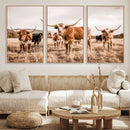 Texas Longhorn Cattle Wall Art Canvas Print, Sepia Western