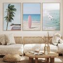 Surf Canvas Wall Art Set, Pink Surfboard VW Van Palm Tree by MyGreatCanvas | Canvas Wall Art Prints | Photo Prints & Wall Decor