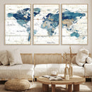 Watercolor World Map Canvas Wall Art Print – Abstract