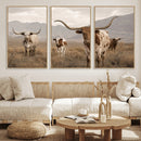 Rustic Texas Longhorn Cow Canvas Wall Art Print, Rustic Farm Animal Photography Print, Farmhouse Country Decor, Western Ranch Art