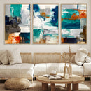 Blue Teal Abstract Canvas Wall Art, Modern Textured Painting Print, Navy Orange White Contemporary Art, Neutral Living Room Decor, Office Art by MyGreatCanvas | Canvas Wall Art Prints | Photo Prints & Wall Decor