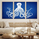 Large 3-Panel Blue Octopus Canvas Wall Art | Coastal Marine by MyGreatCanvas | Canvas Wall Art Prints | Photo Prints & Wall Decor
