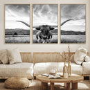 Longhorn Black and White Wall Art – Rustic Western Bull