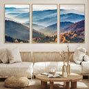 Misty Mountain Sunrise Triptych Canvas Print – Autumn