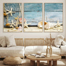 Seashells on Rustic Wooden Background, Seashells Wall Art