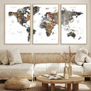 Modern Metallic World Map Canvas Wall Art – Framed