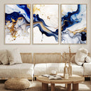 Golden Cascades on Midnight Blue – Deep Blue Abstract Wall