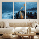 Stormy Night at Beach Pier Oil Painting Large Wall Art